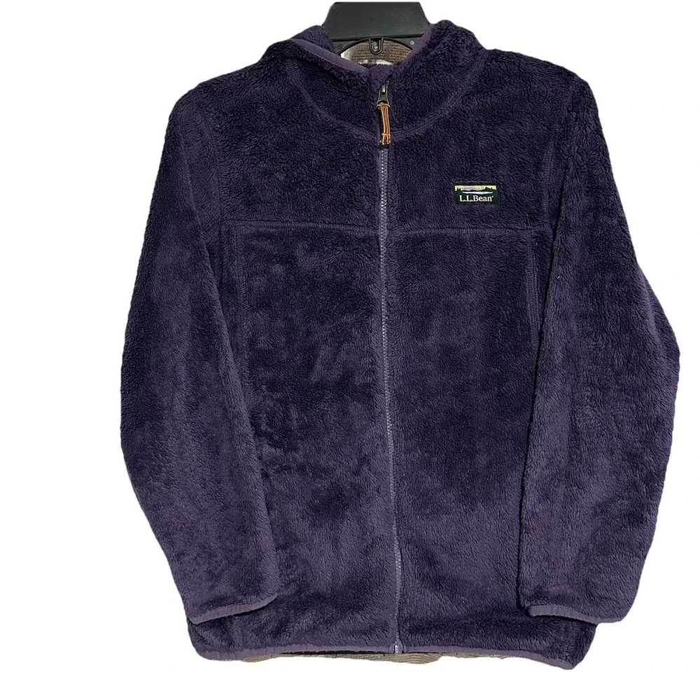 LL Bean Youth Girls Purple‎ Hooded Fleece Full Zip Jacket Size Large (14-16)